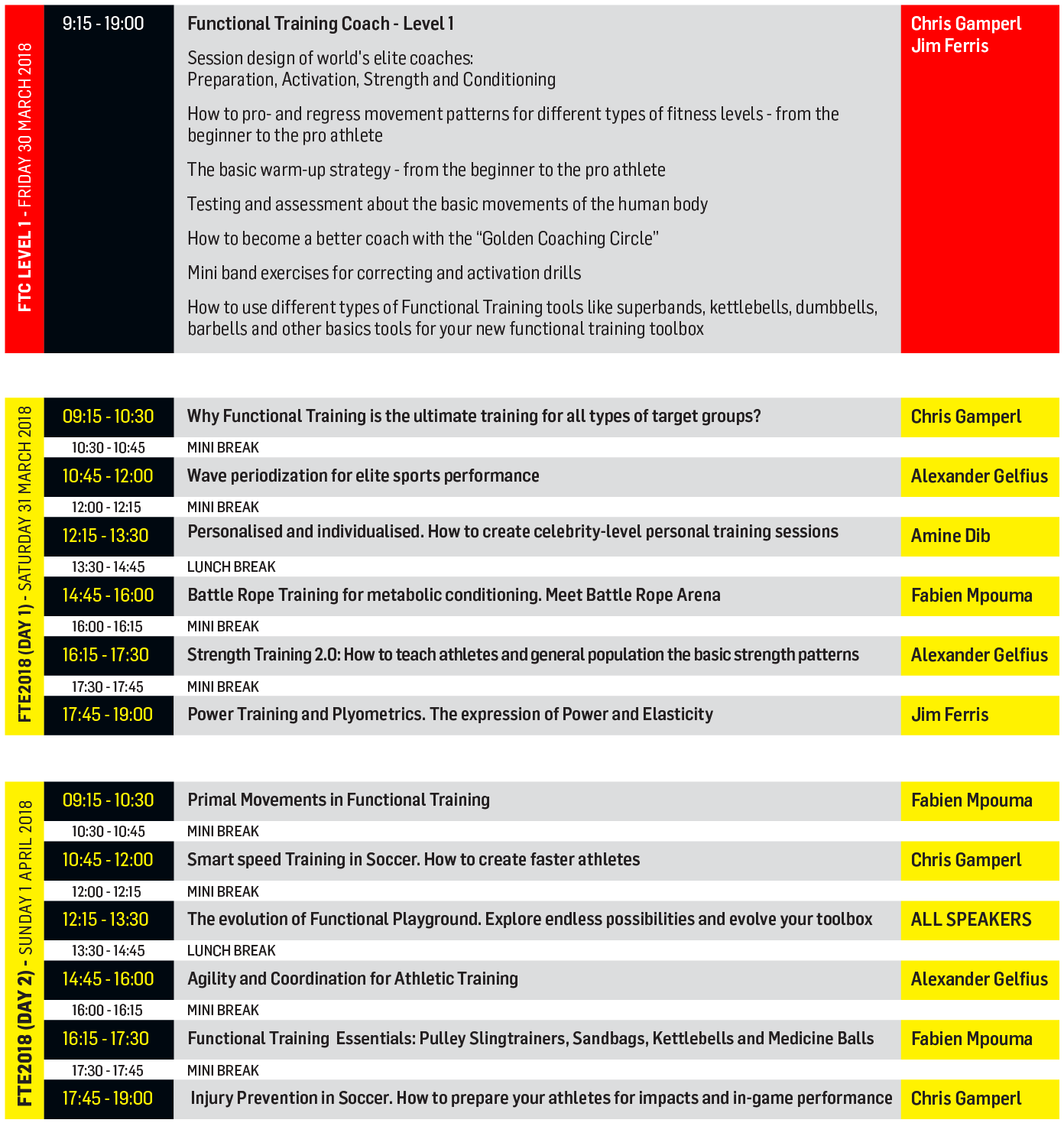 FTE2018 TIMETABLE